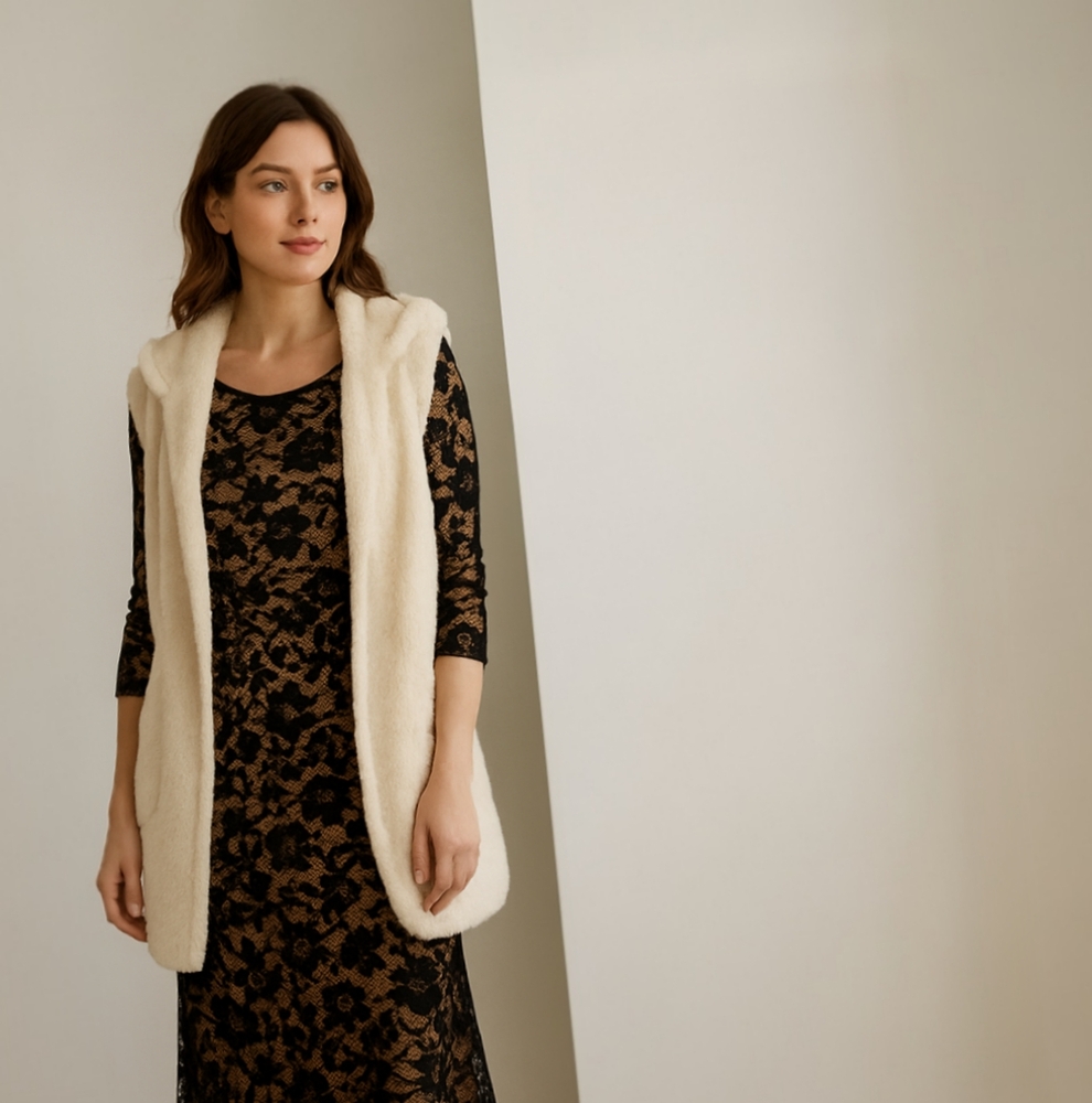 Sabrina Lauren Cream Sleeveless Fleece Hoodie